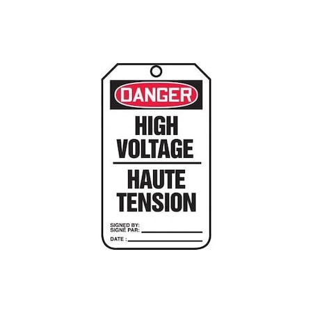 Accuform French Bilingual Safety Tags, DANGER HIGH VOLTAGE, 5.75in x 3.25in, PF-Cardstock, 25PK TCF185CTP